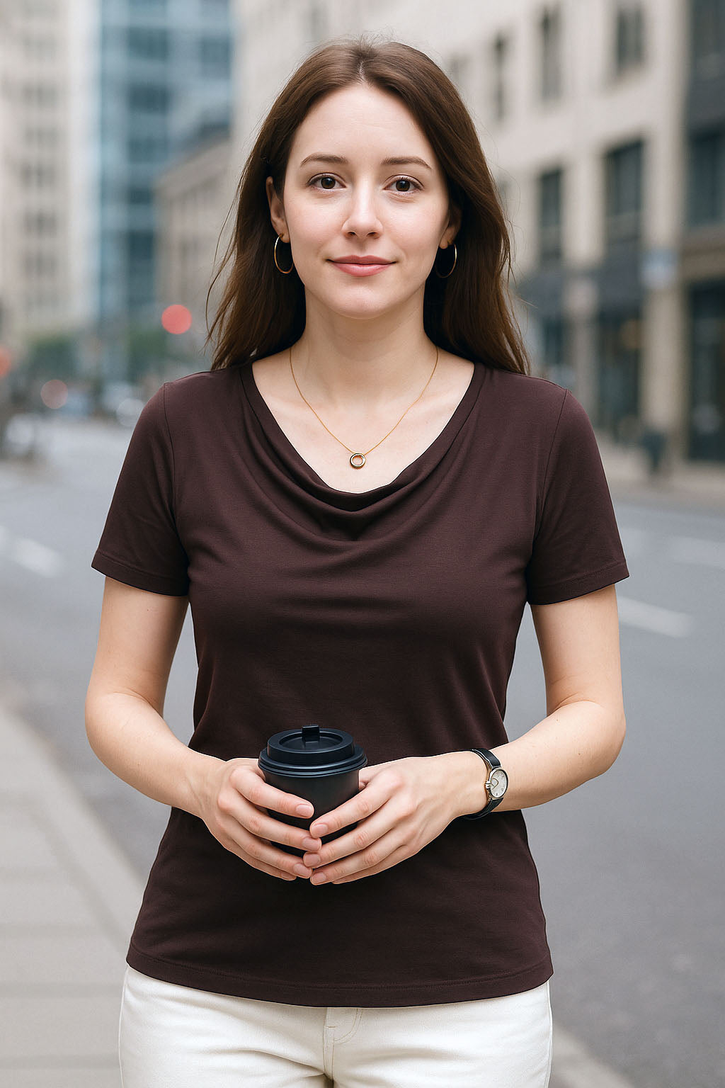 COW NECK BAMBOO-BLEND TEE