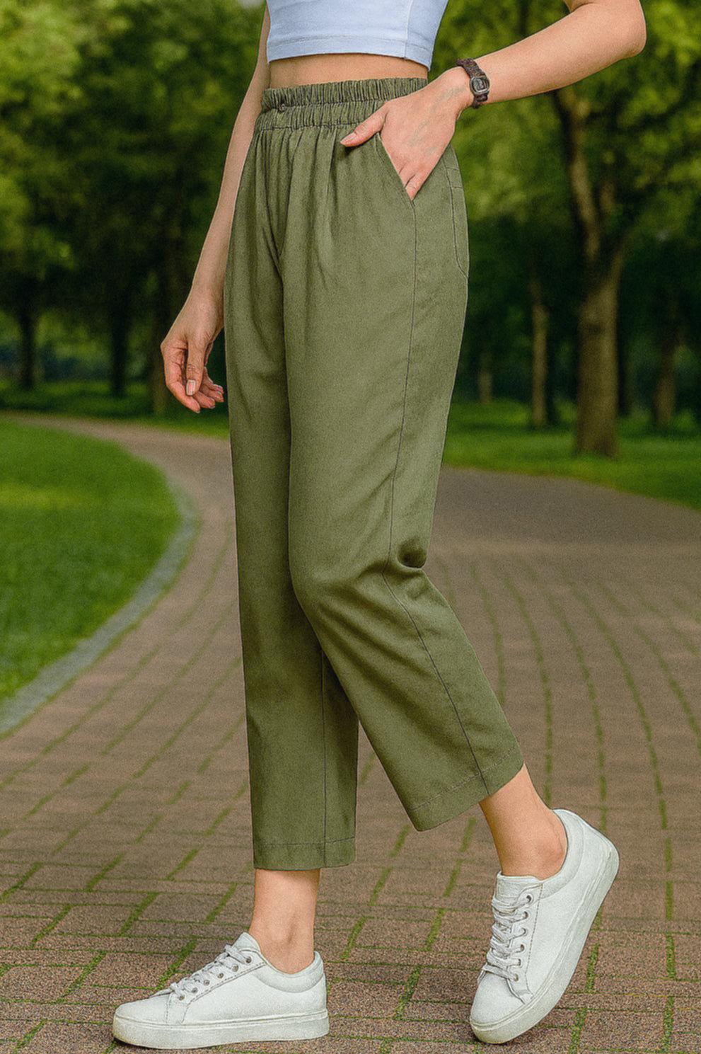 REBECCA WOVEN ANKLE CROPPED PANT - J76 Bamboo Wear