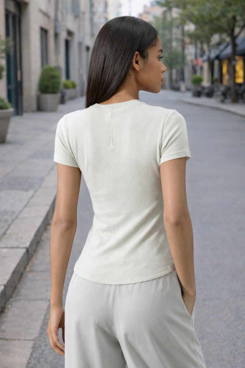 TAMIA BAMBOO-BLEND RIBBED TEE - J76 Bamboo Wear