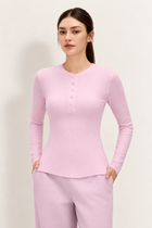 Tamia Bamboo-Blend Ribbed Henley Long Sleeve Tee