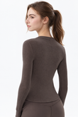Tamia Bamboo-Blend  Ribbed Henley Long Sleeve Tee