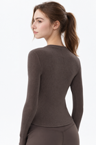Tamia Bamboo-Blend  Ribbed Henley Long Sleeve Tee - J76 Bamboo Wear