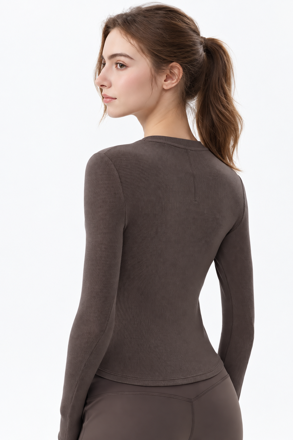 Tamia Bamboo-Blend  Ribbed Henley Long Sleeve Tee
