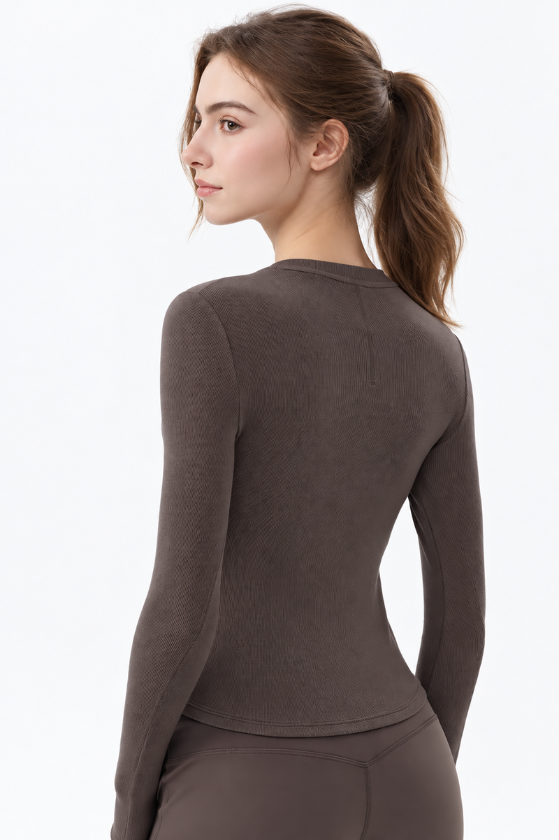 Tamia Bamboo-Blend  Ribbed Henley Long Sleeve Tee