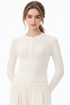 Tamia Bamboo-Blend  Ribbed Henley Long Sleeve Tee - J76 Bamboo Wear