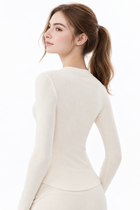 Tamia Bamboo-Blend  Ribbed Henley Long Sleeve Tee - J76 Bamboo Wear