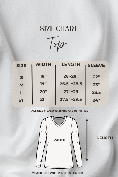 Size chart for Essential Bamboo-Blend V-Neck Longsleeve Shirt